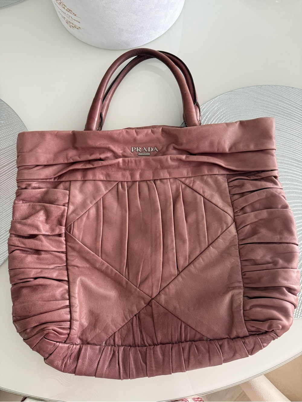 Prada Dusty Rose Leather Pleated Tote